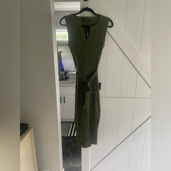 Lulus Olive Green Belted Midi Dress - Picture 6 of 8